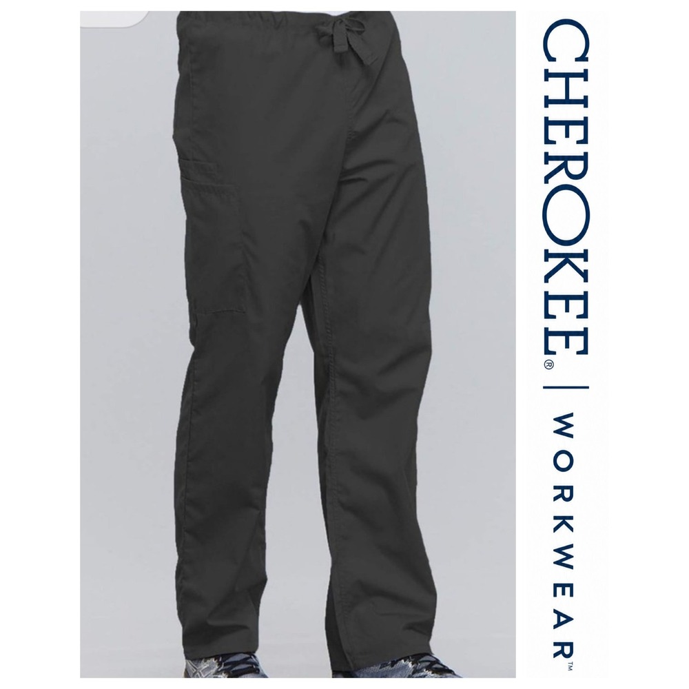 CHEROKEE Workwear 4100 Unisex Cargo Drawstring Gray Pewter Scrub Pants 3XL